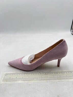 Light Pink Suede Mid Heel Pumps Pointed Toe Dress Shoes for Office Lady